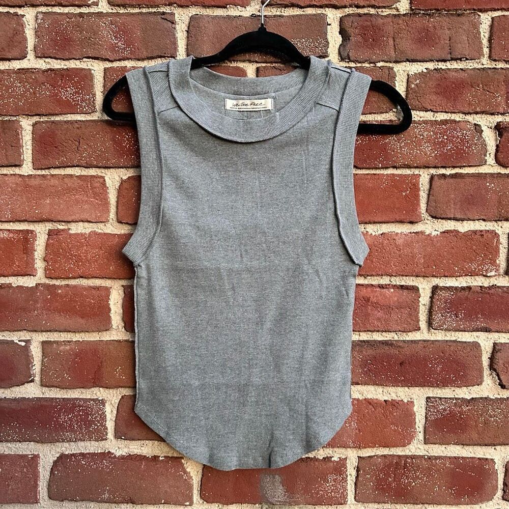 Free People X We The Free Kate Ribbed Stretch Tank Top Gray Womens S NEW - Picture 6 of 9